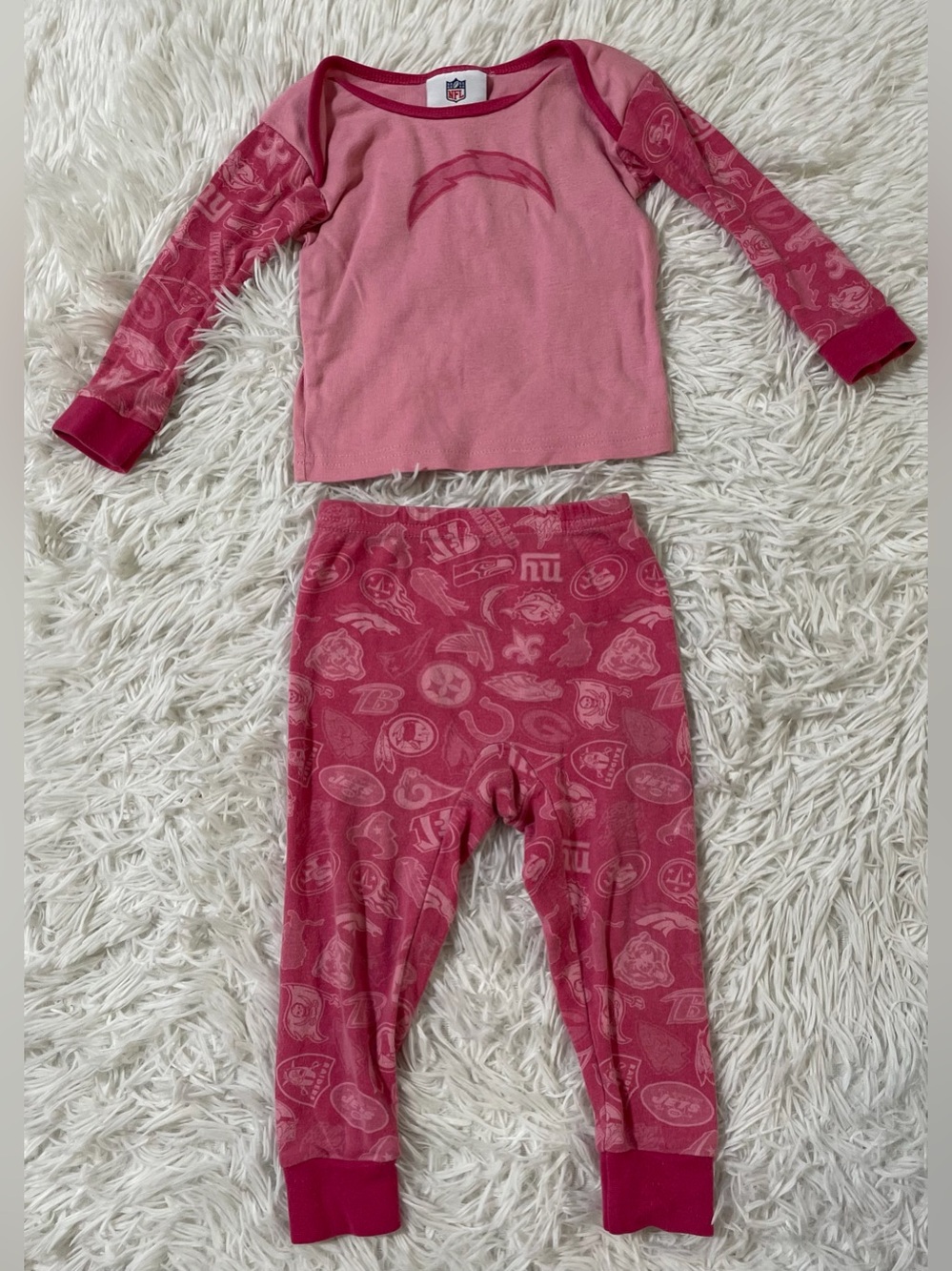 NFL San Diego Los Angeles Chargers Logo Baby Girl Pajama Set Of 2 PJs Pink 18M